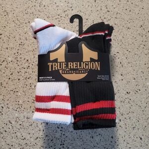 True Religion 8 Pk Mens Size 8-12.5 Half Cushion Logo Crew Socks White Black Red